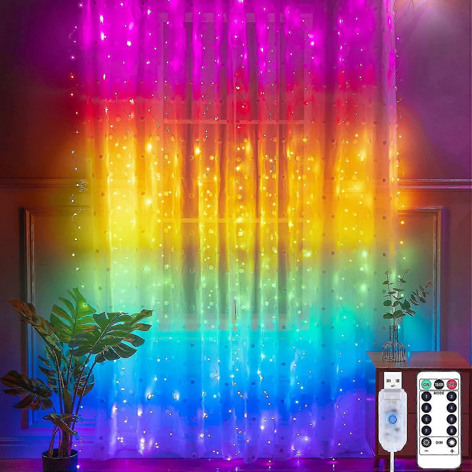 3x3m Led Curtain Light 300leds,8 Modes,timer Remote Control(7colors)