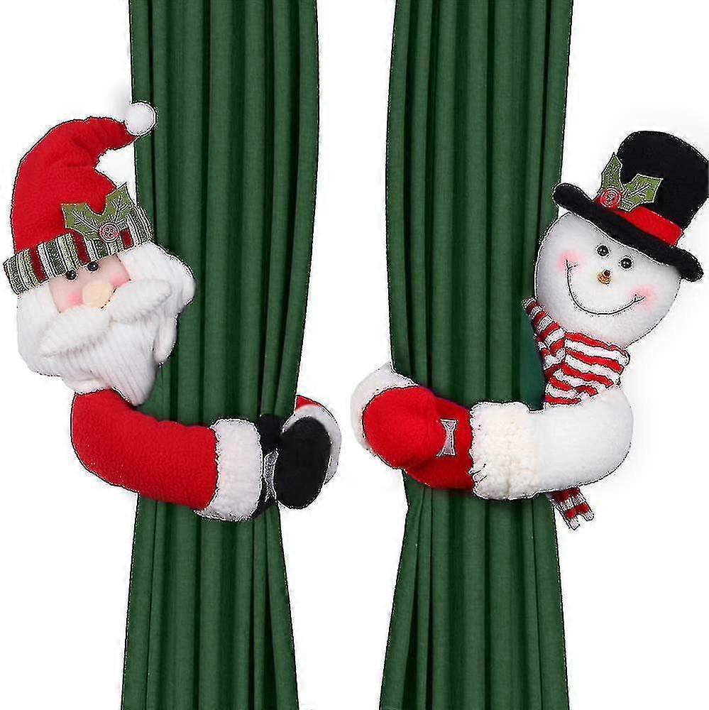 Christmas Curtain Buckle Tieback Set Of 2, Santa Snowman Curtain Tiebacks Holdback Fastener Buckle Clamp Window Decorations Wine Bottle Topper Christm