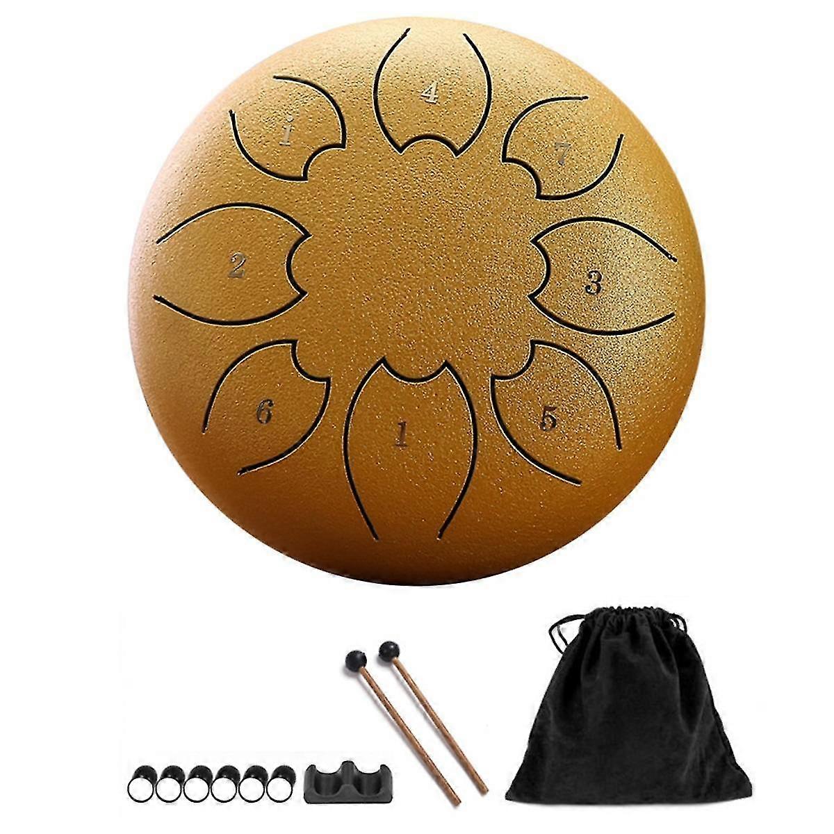 Tambor de Chuva Para Exterior, Tambor de Língua de Aço 8notes 6 Polegadas Chakra Tanque Tambor Percussão de Aço Acolchoado Marretas Ouro