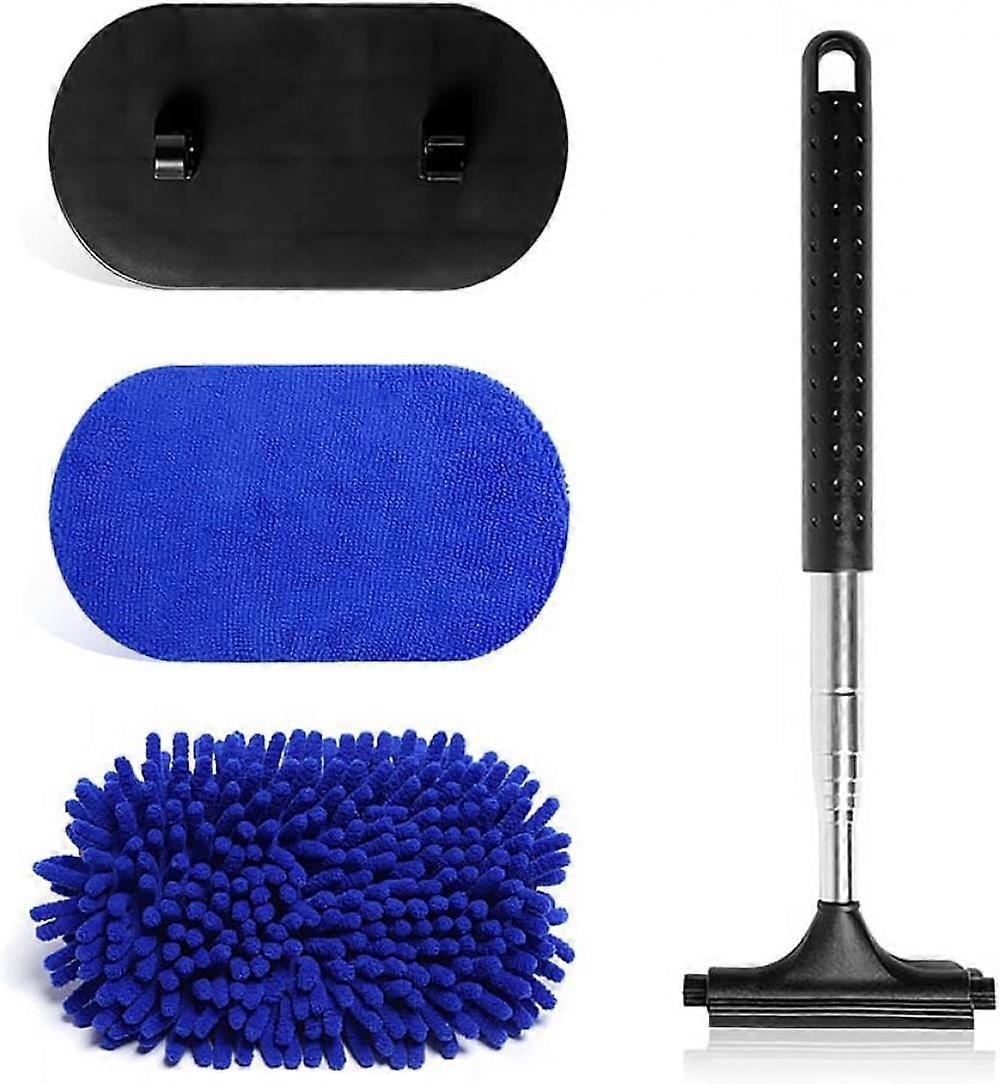 Car Windshield Cleaning Tool,Extendable Inside Windshield Cleaner Tool with 2PCS Replacement Microfiber Pads and Windshield Wiper,Universal Glass Clea