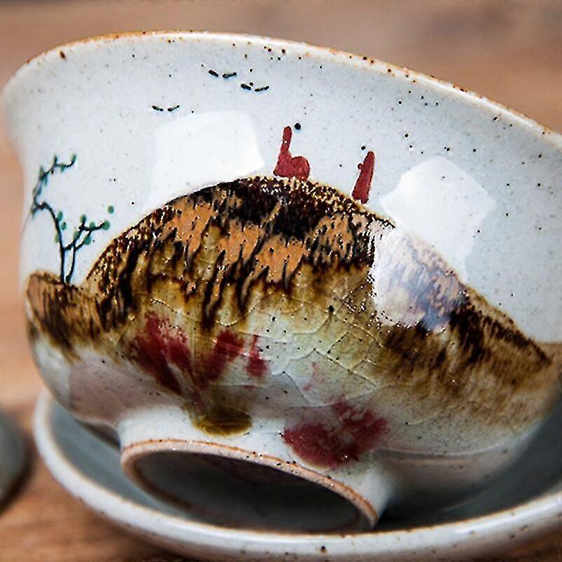 Hand Painted Kiln Change Gaiwan For Tea Red In Glazed Pottery Tureen ...