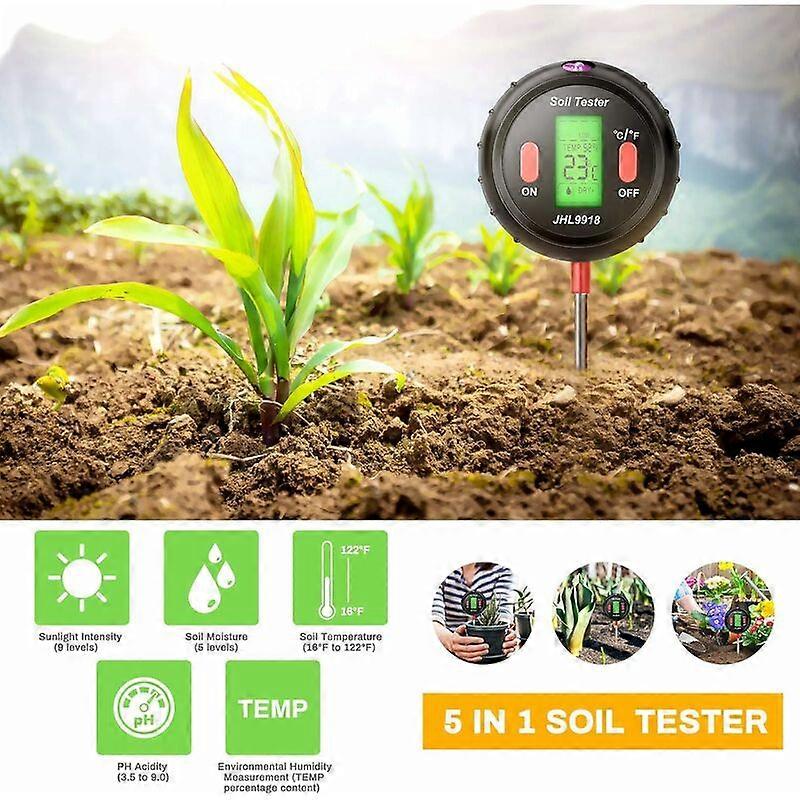 5 in 1 Digital Soil Tester - PH, Meter, Sunlight, Temperature, Ambient Humidity Measurement for Lawn Care(Nior