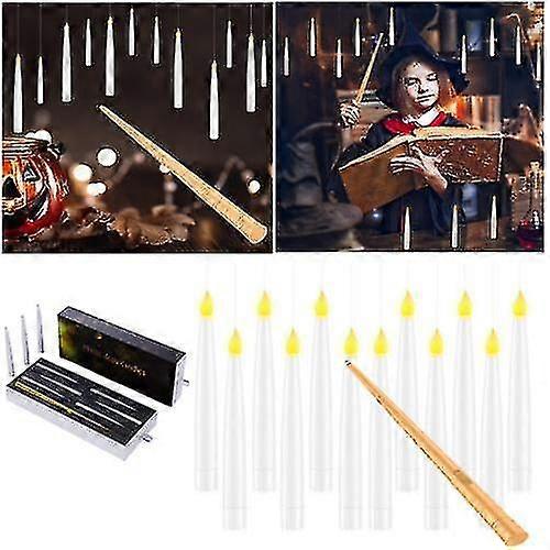 12 Pack Floating Candles With Wand Remote Control, Led Flameless Flickering Stick Candles Battery Operated Harry Potter GuanGuan