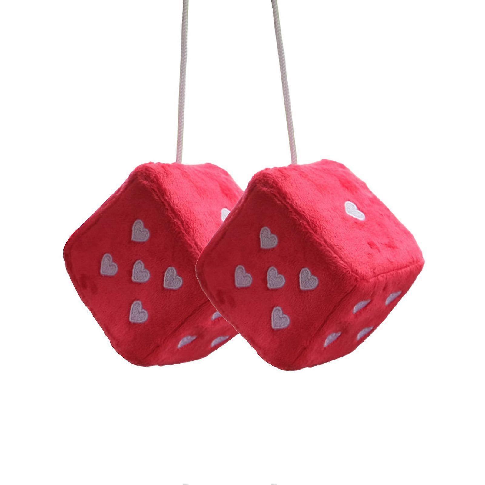 Car Rearview Mirror Pair Fuzzy Plush Dice Retro Square Embroidery Heart-shape Decoration Hanging Dice Car Accessories Xi