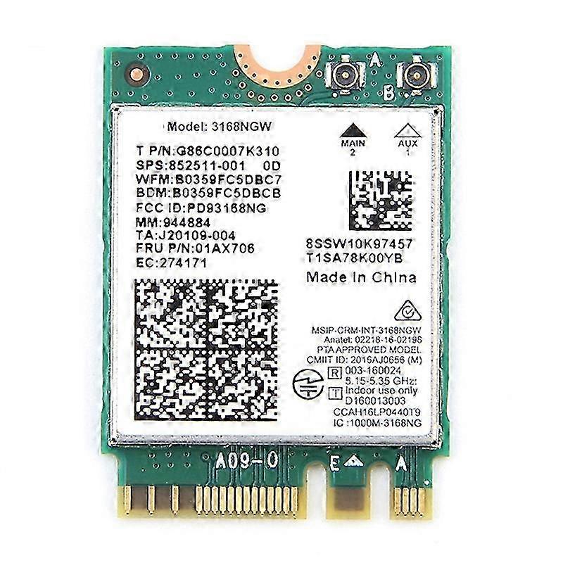 JTG Dual Band Wireless for Intel 3168 3168NGW 433Mbps Bluetooth 4.2 802.11Ac NGFF WiFi Network CardJ