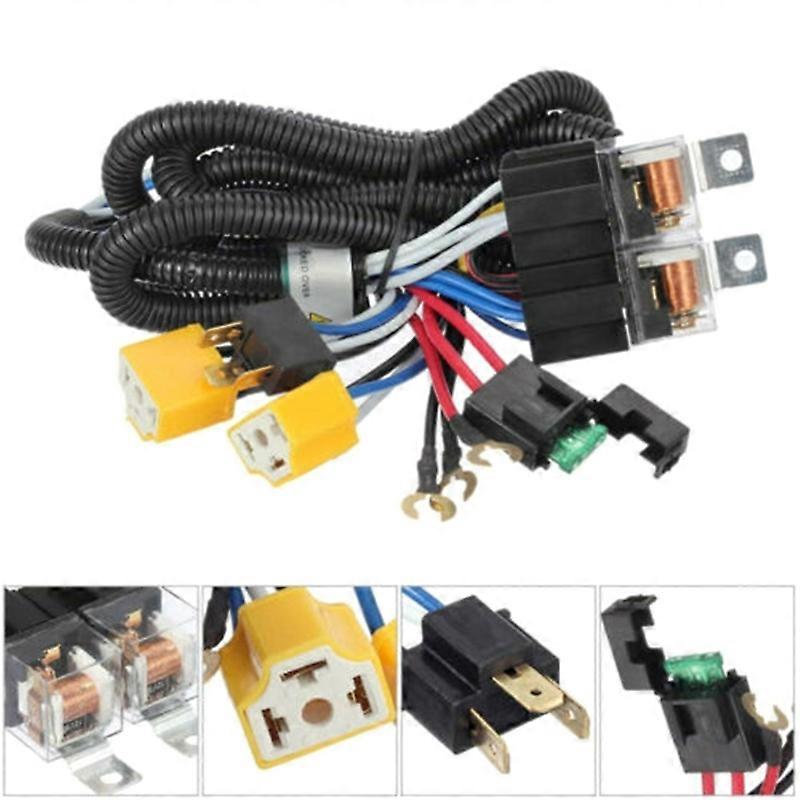 2 Headlight Relay Wiring Harness H4 Headlight Light Bulb Ceramic Socket Plugs Set for Car Auto Headlight