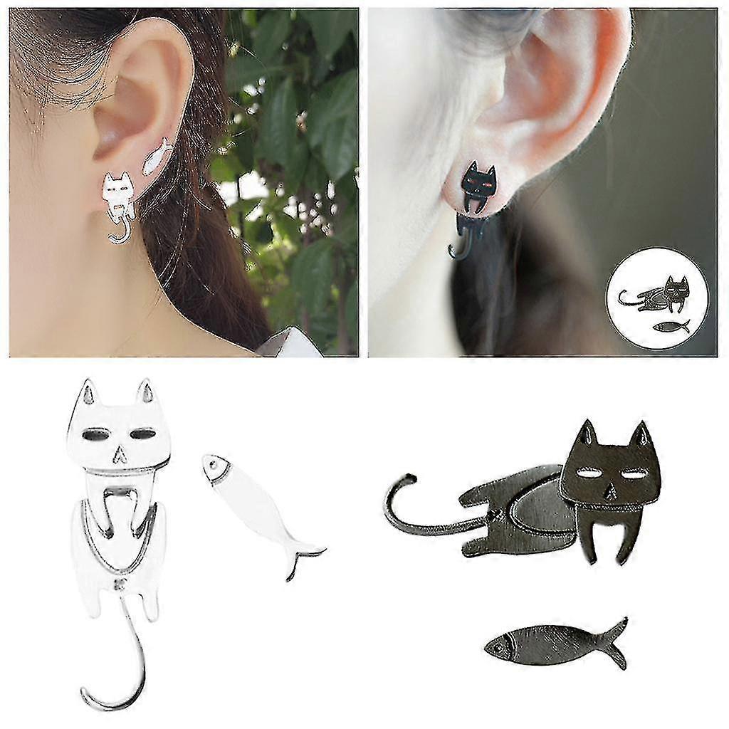 2xfish 猫耳钉不对称气质员工福利女士黑色
