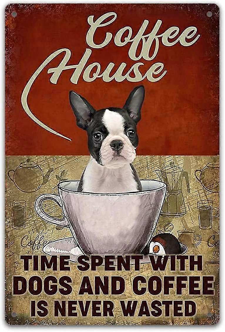 Boston - Tempo Gasto Com Cães E Café Vertical Poster, Café E Poster Cão, Amante De Cães, Café L