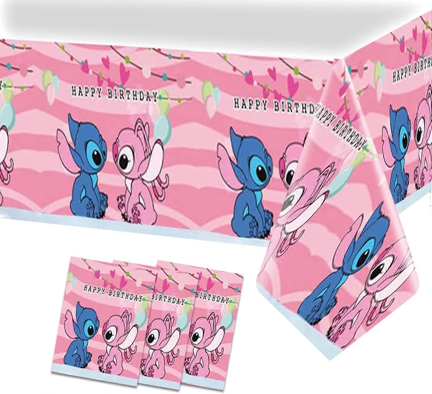 3pc Pink Stitch and Lilo Tablecloth Table Cover, for Girls Stitch and Lilo Theme Birthday Party Supplies Decorations 70 x 42in