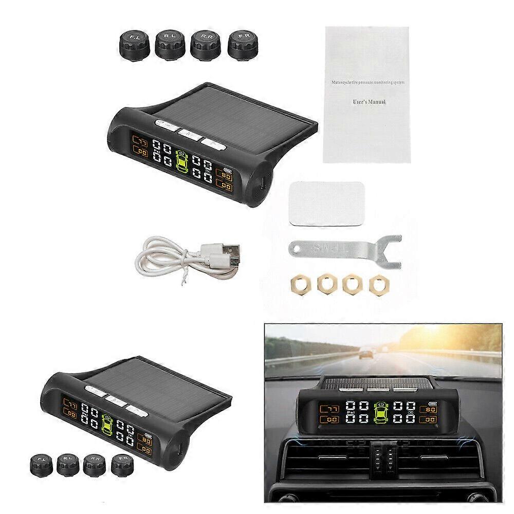 4 Sensor Solar Wireless TPMS Car Tire Tyre Pressure System Monitoring External