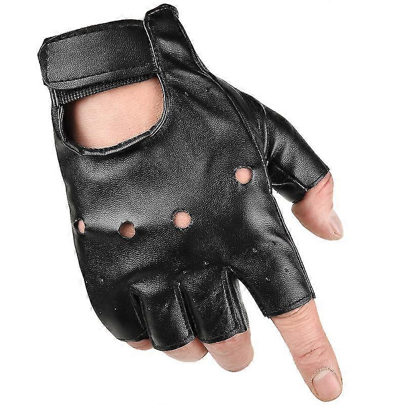 Männer Pu Leder Punk Halbfinger Aushöhlen Handschuhe Schwarz