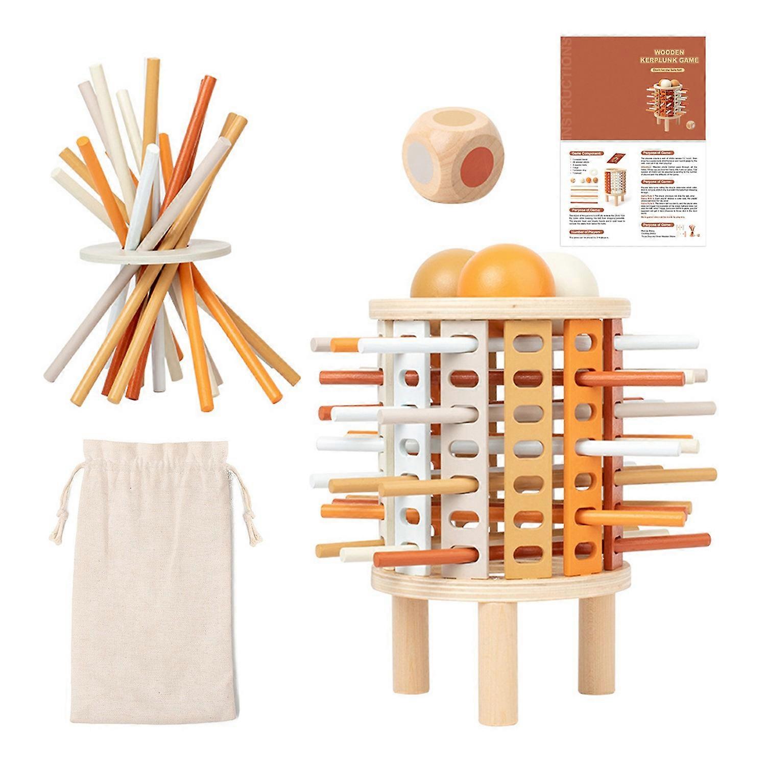 1 Set Wooden Stick Tower Dice Game with 28 Sticks 3 Balls Fine Motor Skills Stick Counting Math