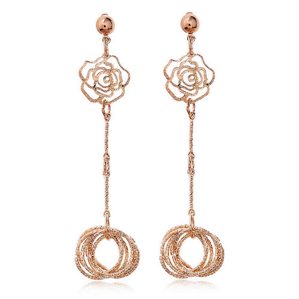 Vintage Long Exaggerated Earrings Rose Flower Circles