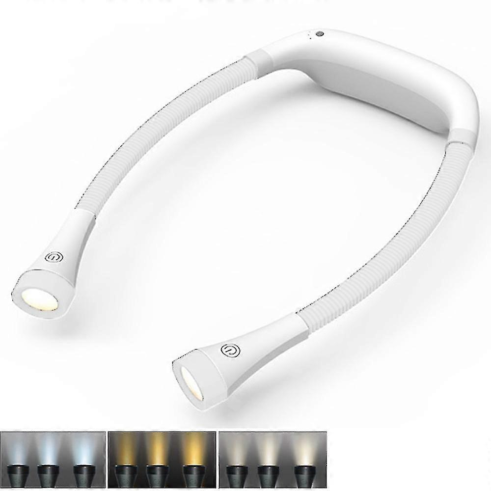 Led Neck Reading Light, 3 Colors, 6 Brightness Levels, Bendable Arms