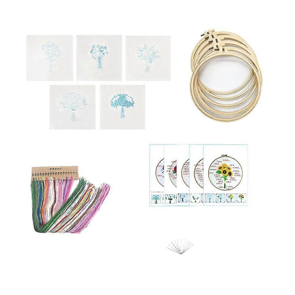 5 Set Embroidery Kit For Beginners Embroidery Stitches Practice Kit Learn To Embroider Kit Adult Beginner