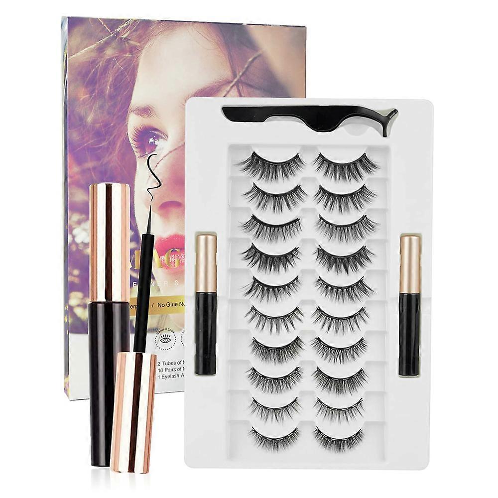 10 Pairs Magnetic Eyelashes with Eyeliner, Long Lasting Reusable Glue Free Eyelashes