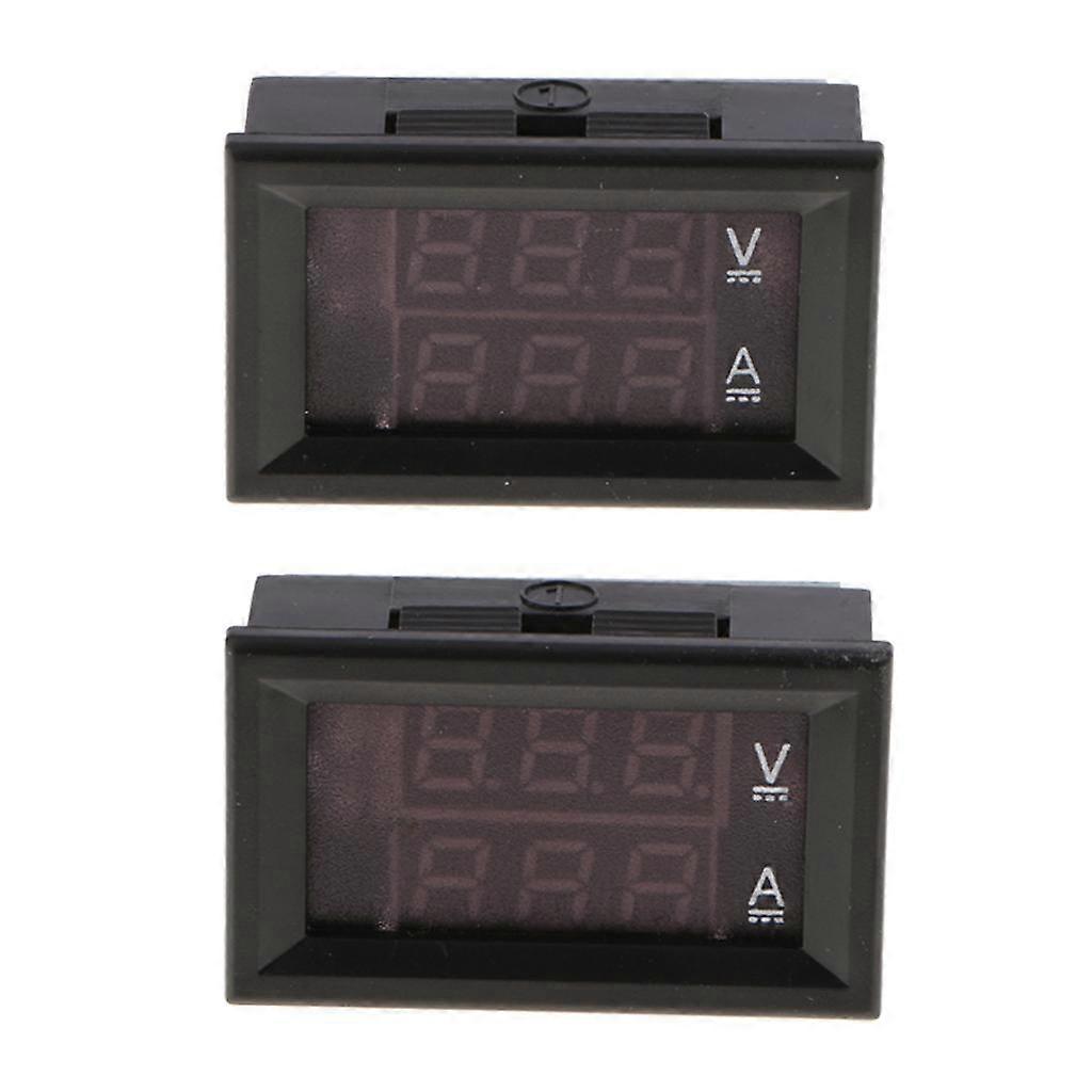 2 pieces DC 7-100V 0-20A LED Digital Display Ammeter Voltmeter Volt Amp Meter with Shunt and Terminal Block, Red/Red+Red/Blue