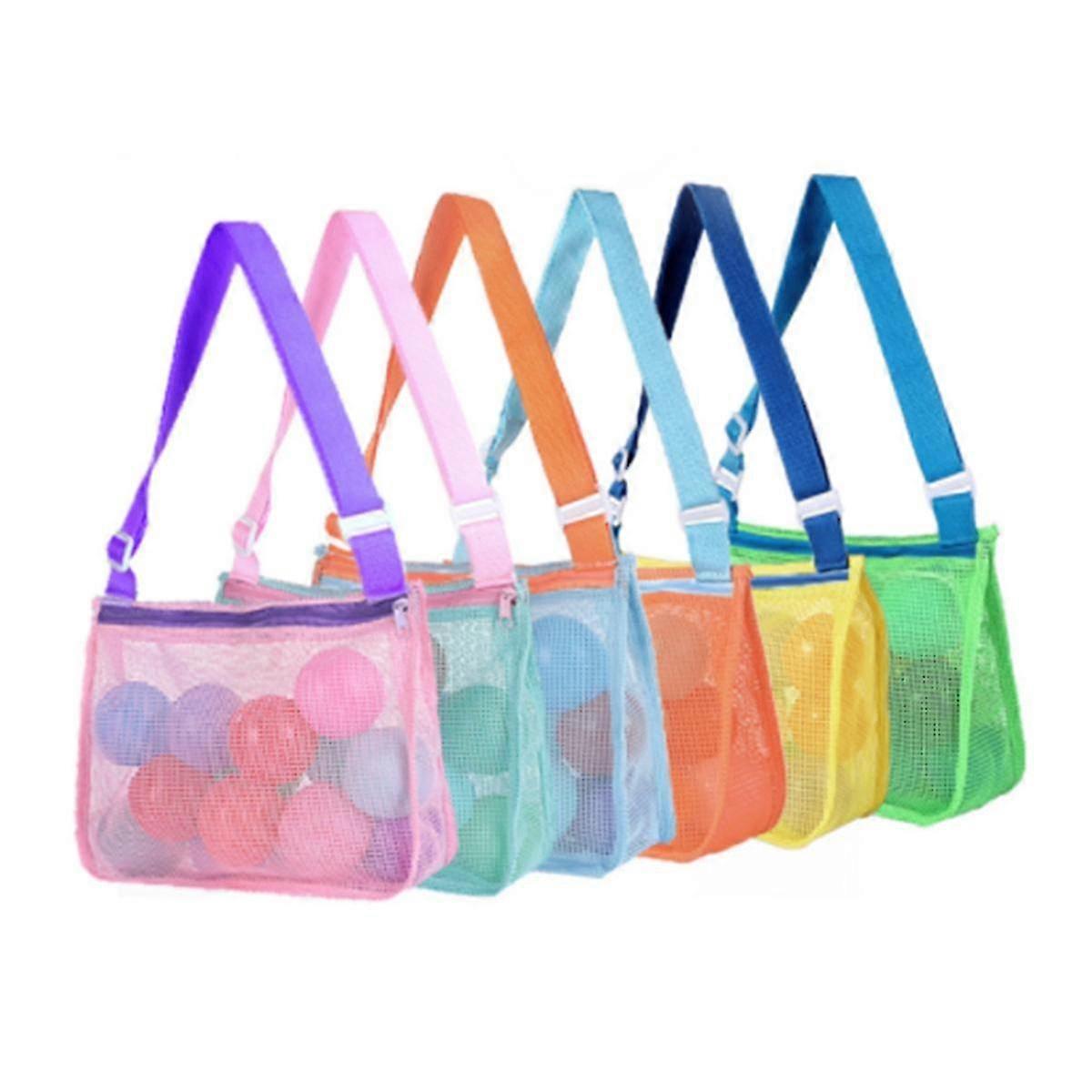 6pcs Mesh Beach Toy Bag Colorful Kids Beach Bag Shell Collecting Bag Sand Toy Storage Bag With Adju