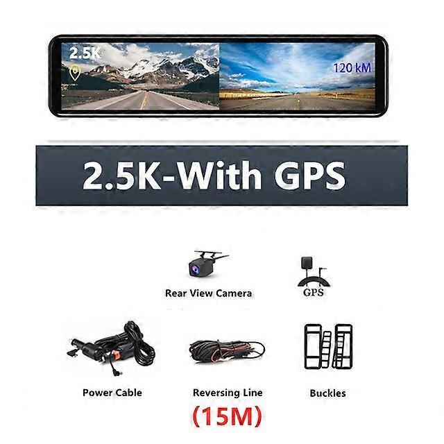 12 Inch Car DVR Stream Media Dash Cam 1440P Touch Screen Dual Lens 2.5K Video Recorder Rearview Mirror Backup Camera Registrator