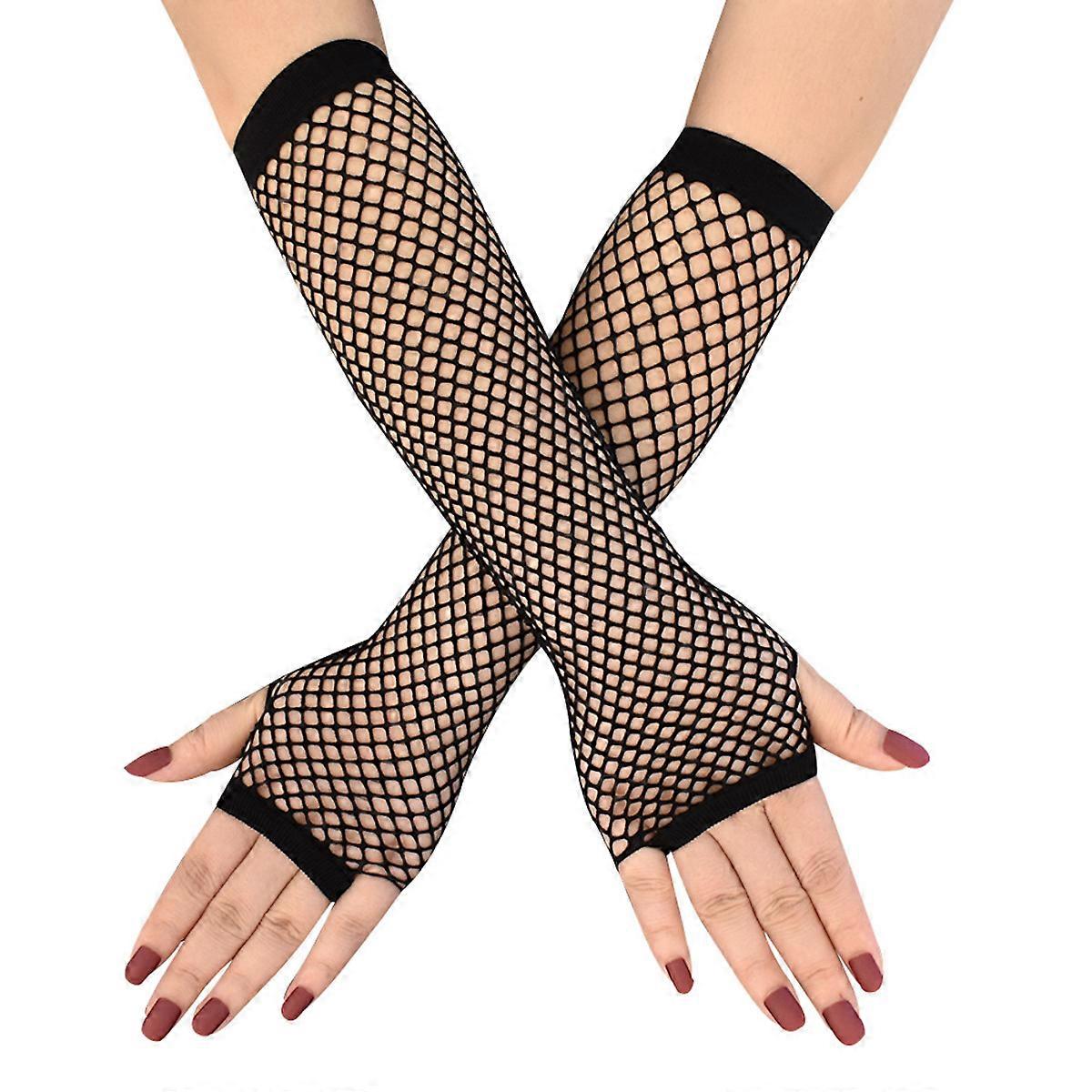 Women Fishnet Gloves Elbow Long Gloves Fingerless for Wedding,Party,Dance