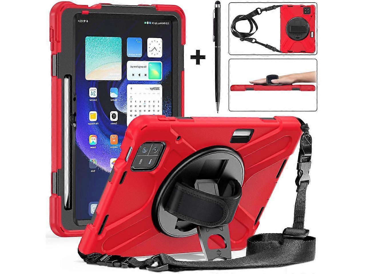 Protective Case for Xiaomi Mi Pad 6 / 6 Pro 11.2 Inch 2023 with Stylus Holder & Kickstand, Portable Heavy Duty Hybrid ShockProof Cover with 360 Rotata