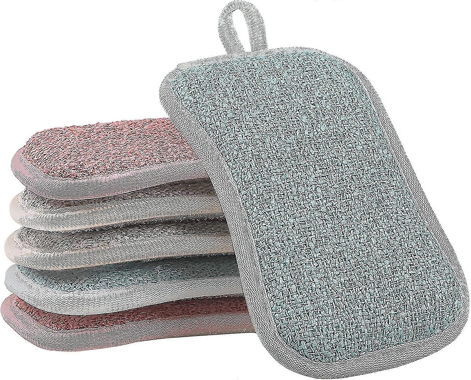 6 Pack Kitchen Scrub Sponges Reusable Non-scratch Microfiber Sponge Heavy Duty
