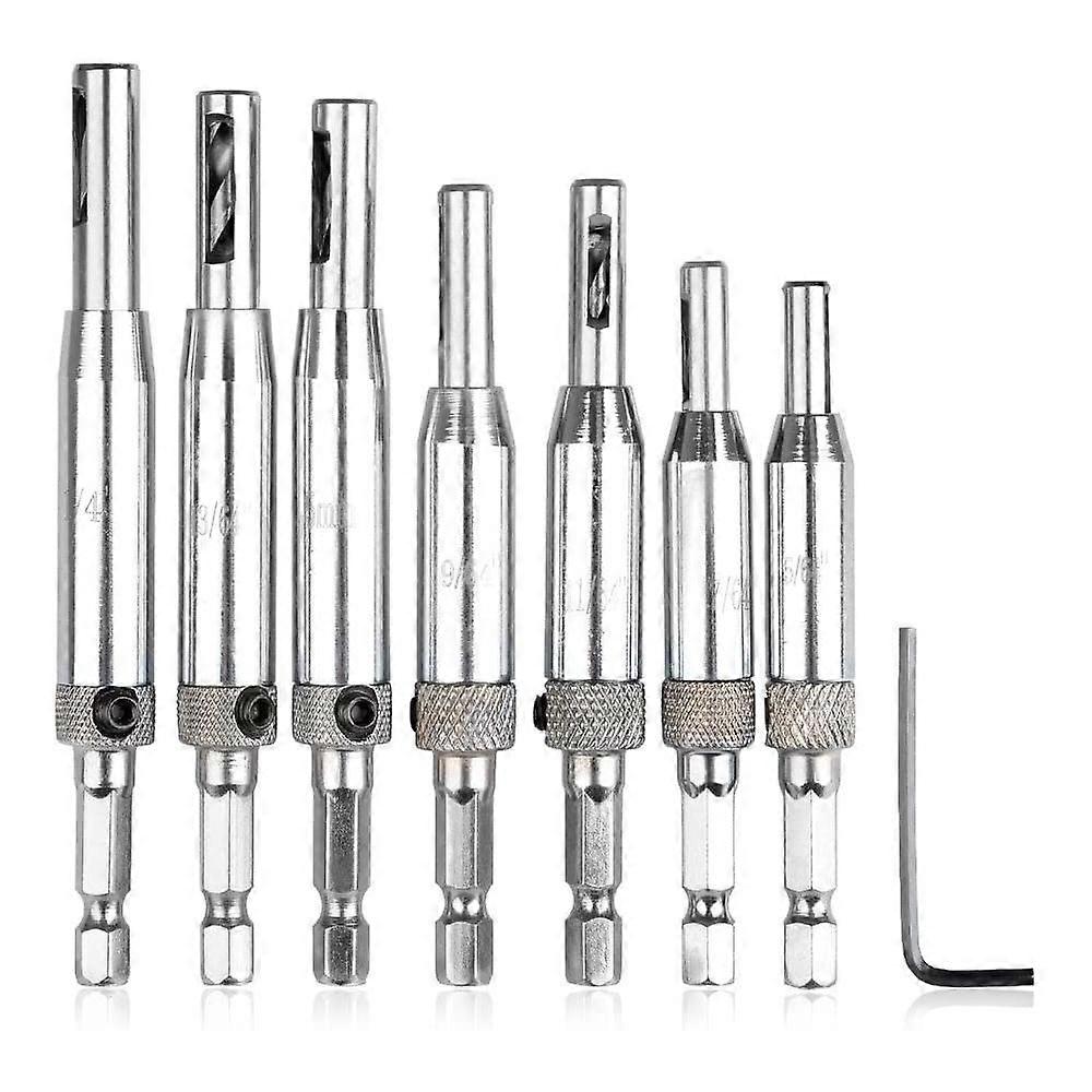 8Pcs Self-Centering Hinge Drill Bits 7Pcs Center Drill Bits + 1 Hex Wrench, Hinge Centering Hinge Drill Bits Hole Drilling Bits for Woodworking