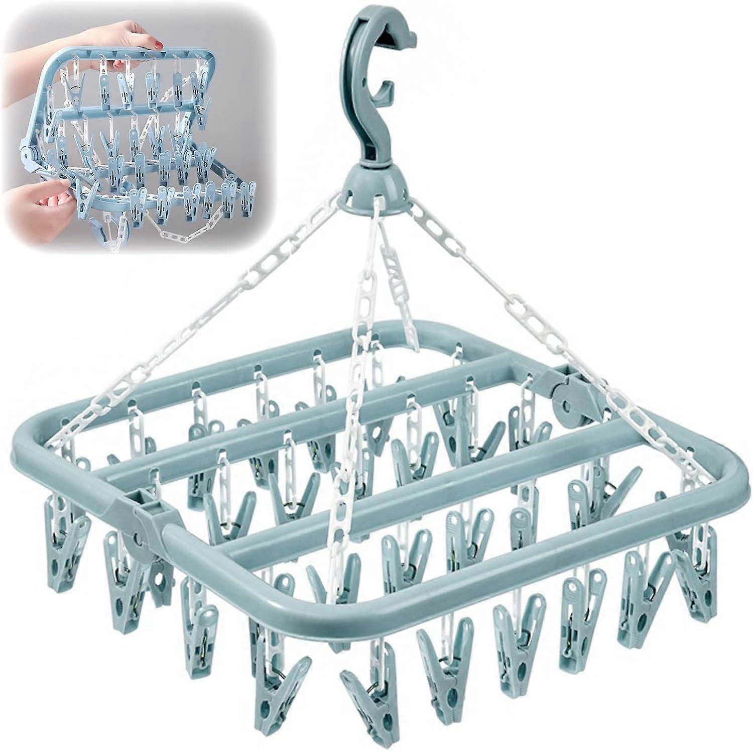 Clothes Drying Hanger and Drip Foldable Hanging Sock Rack32 Clips  Multifunction Clothes Drying Rack