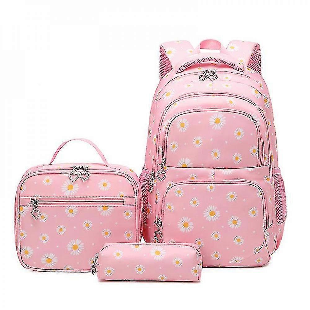 Three Piece Backpack Set With Daisy Print Includes Backpack + Lunch Bag + Pencil Case KIT