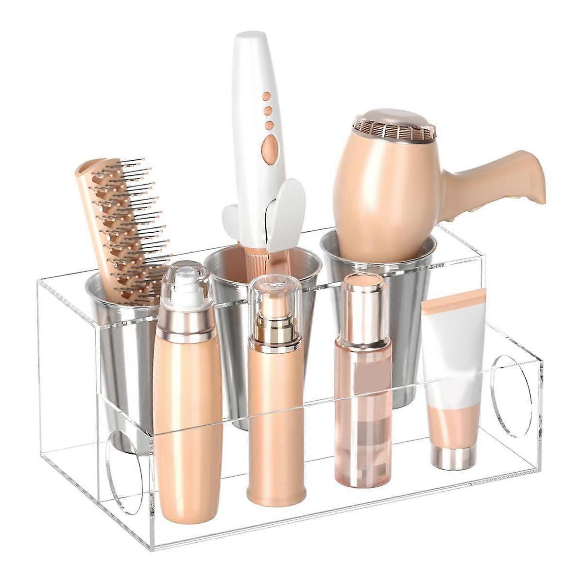 Narzędzia do włosów Organizer Uchwyt na suszarkę do włosów Blat Suszarka do włosów Stojak na toaletkę Przechowywanie w łazience z 3 kubkami Przezroczysty