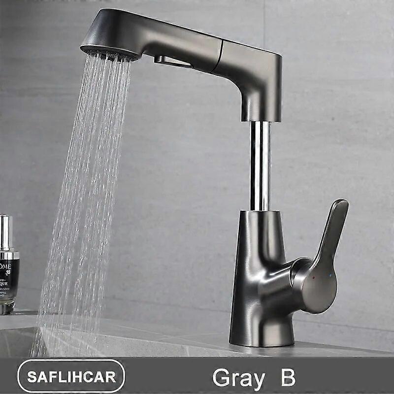 New Gray Kitchen Sink Faucet 360 Rotating Pull Out Basin Faucet Single Handle Cold Hot Mixer Tap