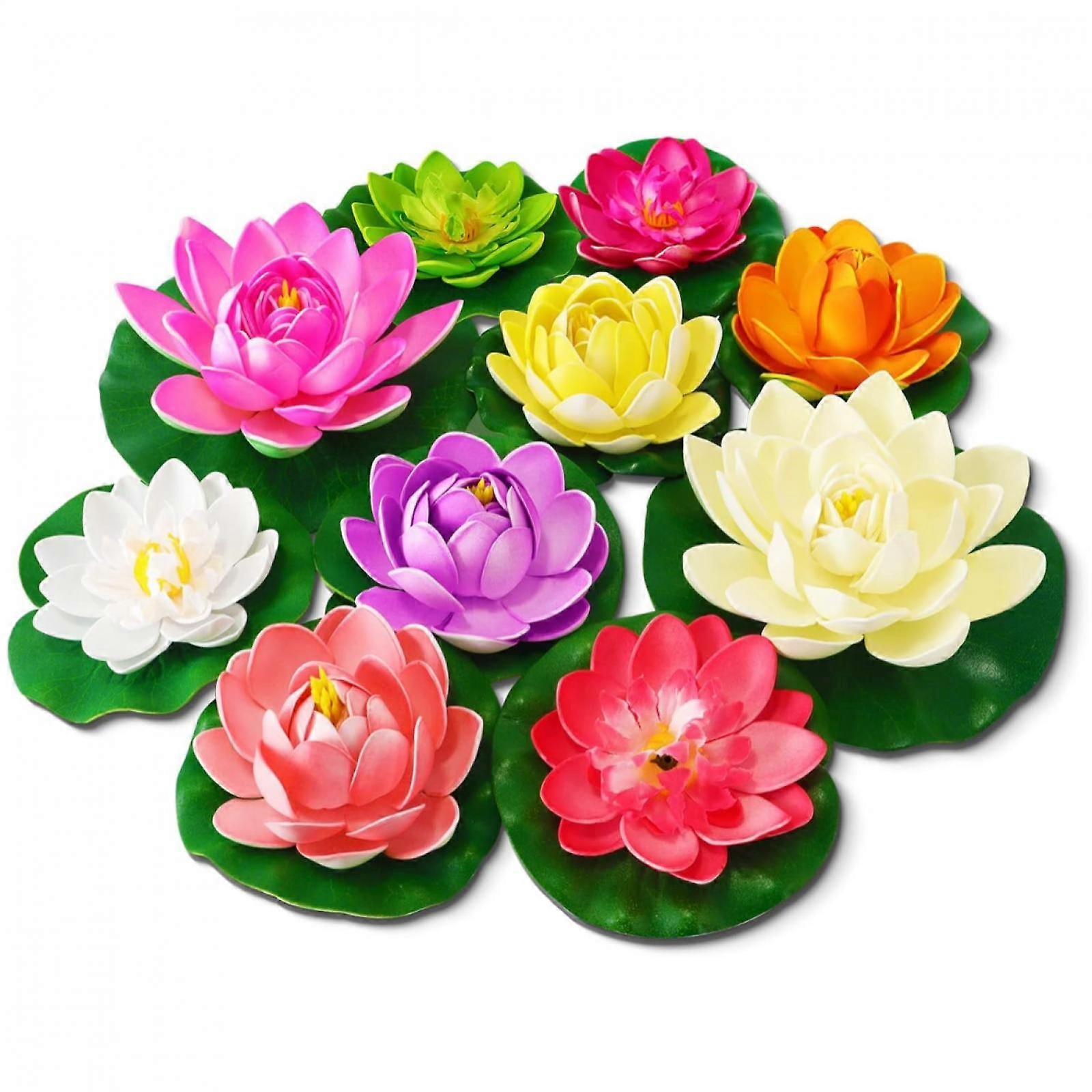 Artificial Lotus Flowers Water Lilies for Pond Pool , 10 Pcs Realistic Floating Foam Lotus Flowers with Lily Pads , 4" and 6" Large Beautiful Lifelike