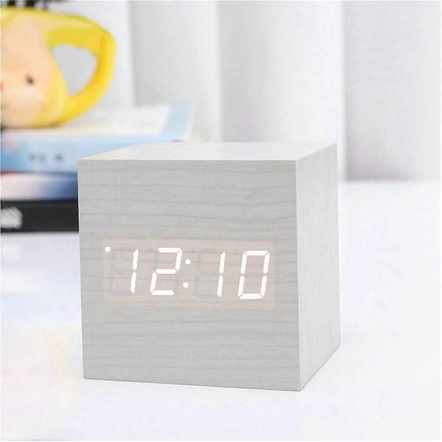 LED digital alarm clock, wooden cube clock, wooden clock table clock, wooden alarm clock, voice acti