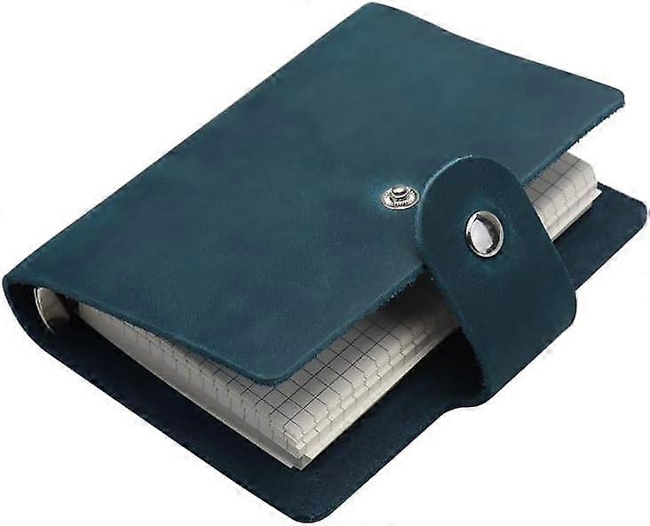 A8 Binder Planner Set Blue 5-Ring Gernuine Leather Binder Notebook Pocket Size Journal Notebook Binder with 96 Sheets Memo & Dot Refills Paper Planner