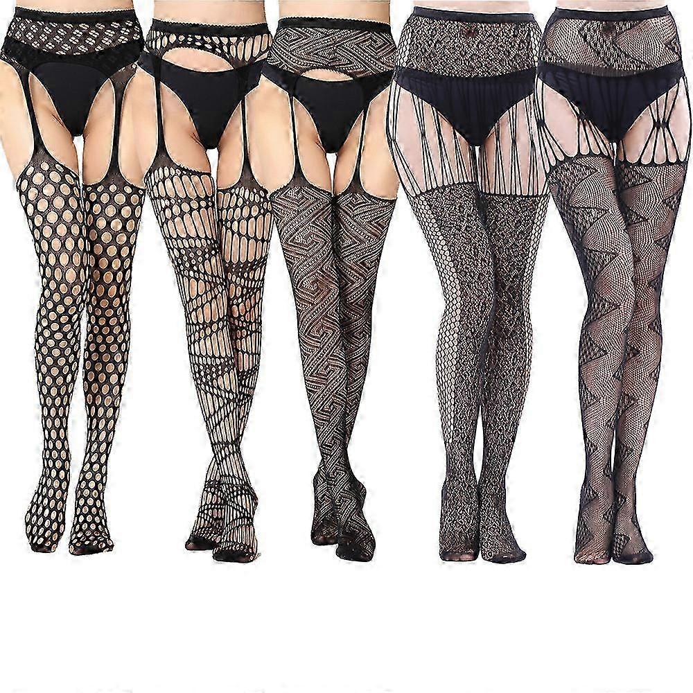 5 Pack Bas-résille Taille Haute Collants Cuisse Haute Collants Résilles Noirs Bas de filet Collants