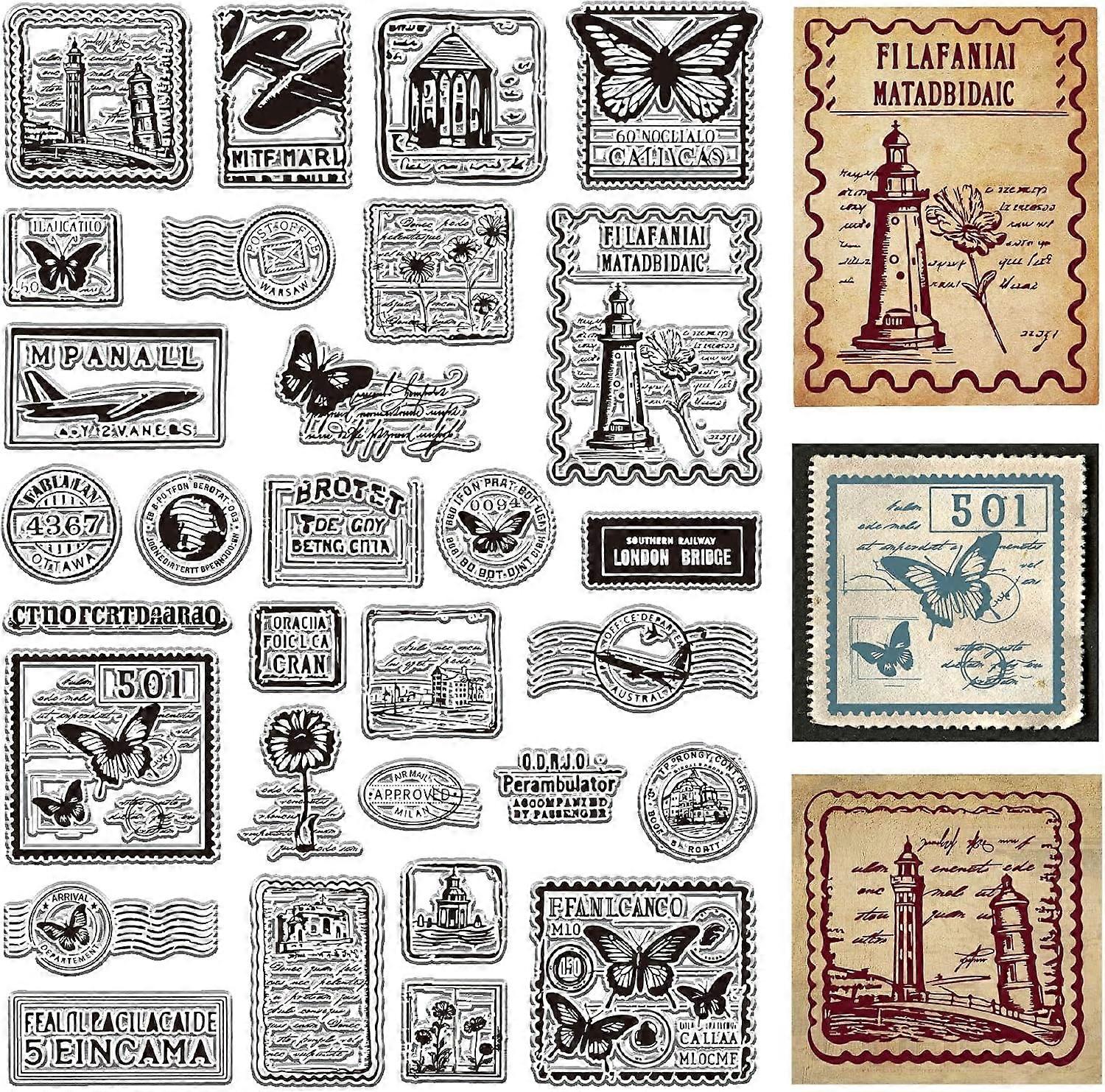 Vintage Postmark Clear Rubber Stamp 11.7x8.3 inch Postage Background Big Size Transparent Silicone Seals Stamp for Journaling Card Making DIY Scrapboo