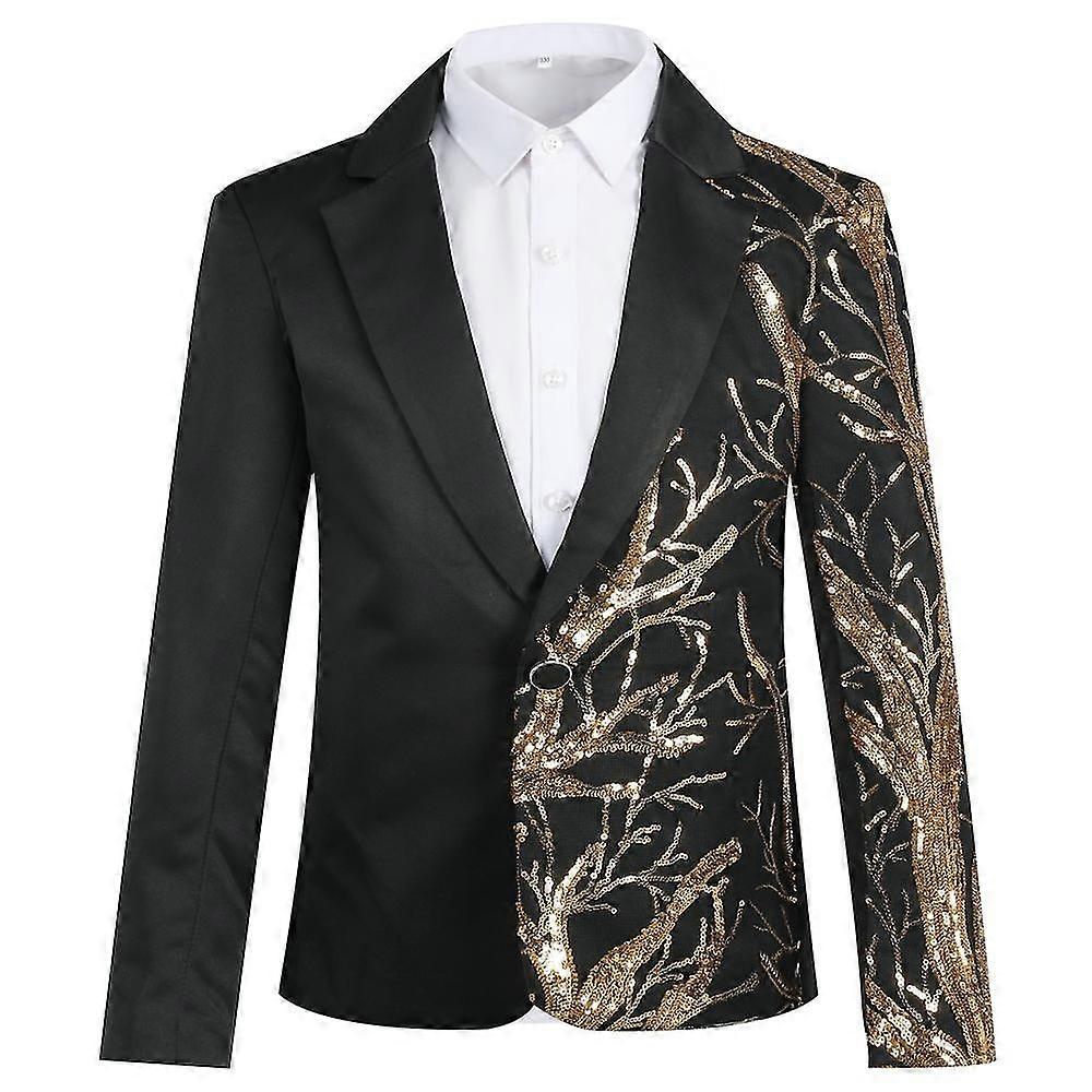Boys Banquet Half-sided Gold Tree Sequins One-button Blazer