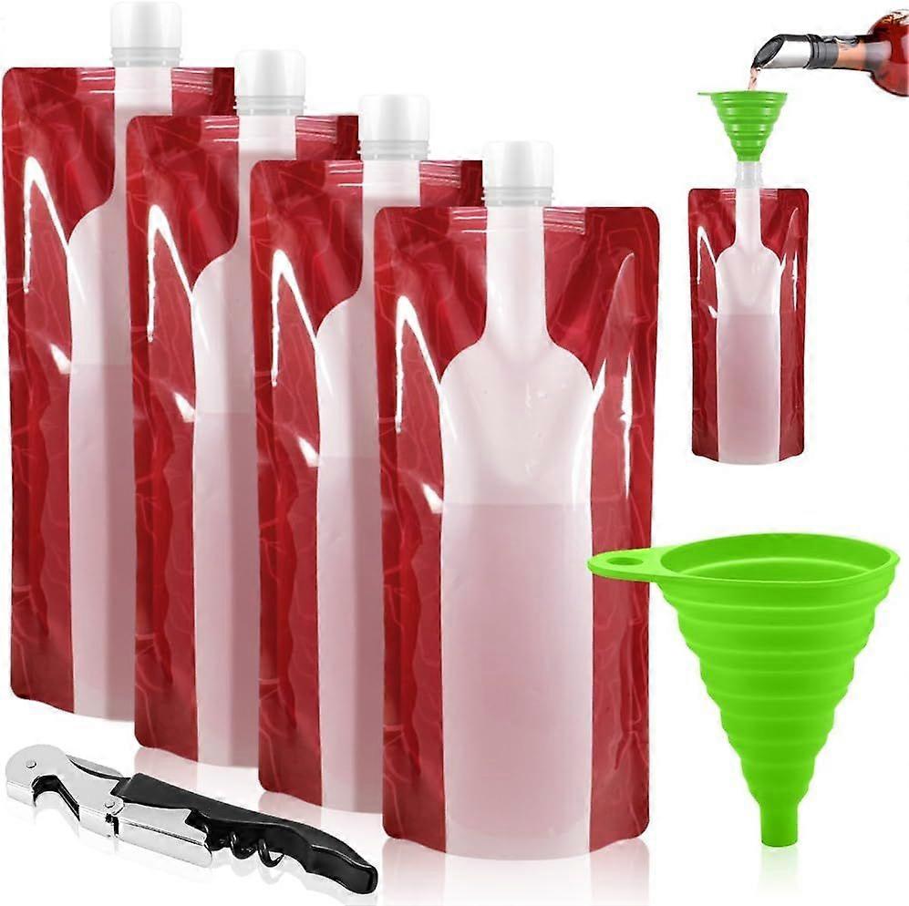 Foldable Wine Bag, 750 ml, Portable Reusable Plastic Wine Bottle Pouch, 4 Pack Collapsible Liquid Leak Proof Flask Holder for Wine Liquor Beverages, T