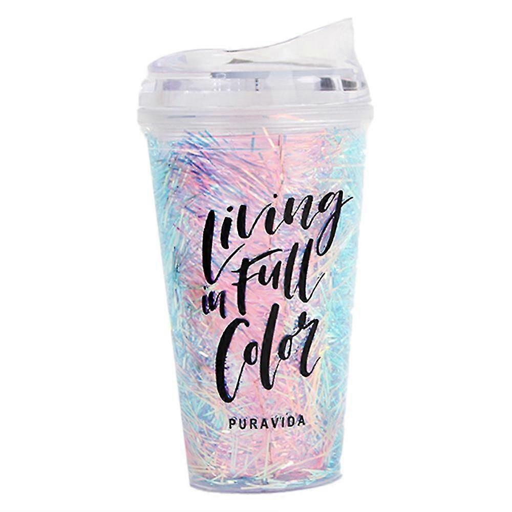 450ml Colorful Snap Plastic Double-layer Straw Cup Plastic Cup Water Cup,b