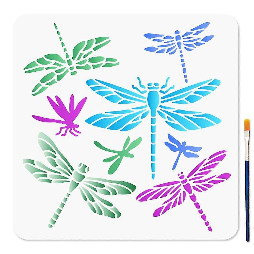 1Pc Art Paint Brushes with 1Pc PET Hollow Out Drawing Painting Stencils Dragonfly 300x300mm