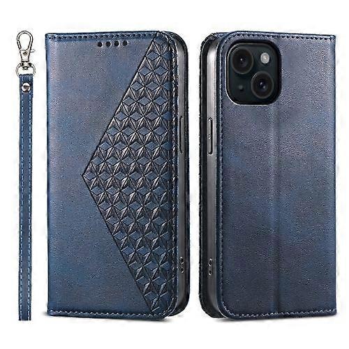 For iPhone 15 Cubic Grid Calf Texture Magnetic Leather Phone Case