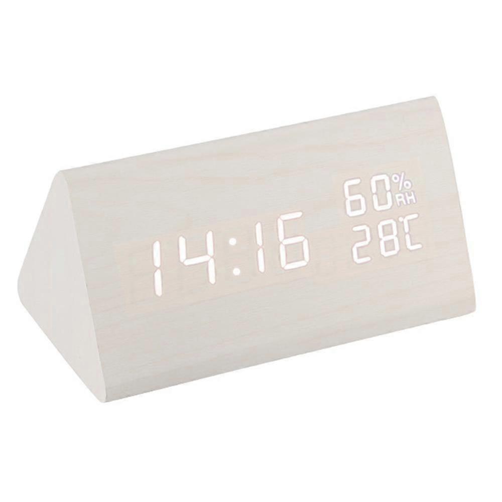 Triangle Wooden Clo Creative Voice Control Digital Display Temperature And Humidity Alarm Clo,4558