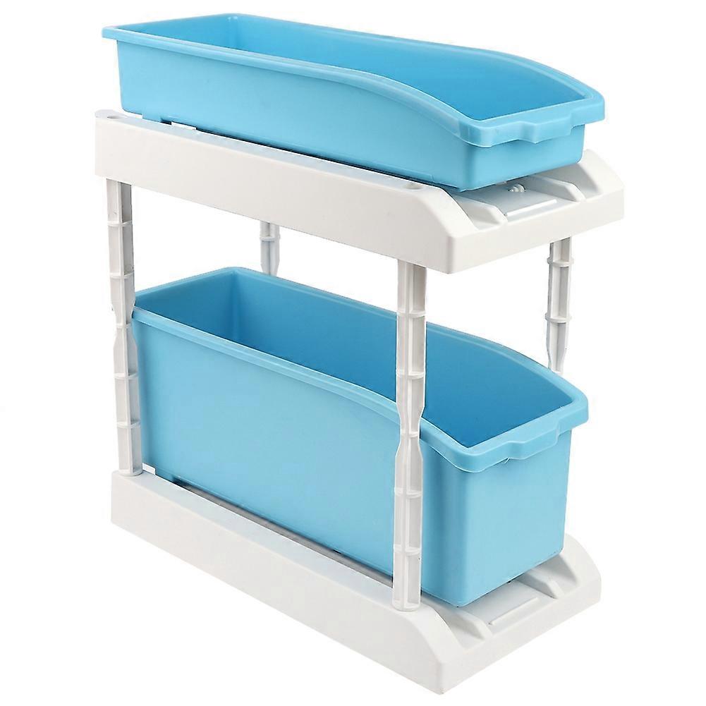 Kitchen Double Layer Spices Rack Seasoning Holder Storage Box (Blue)