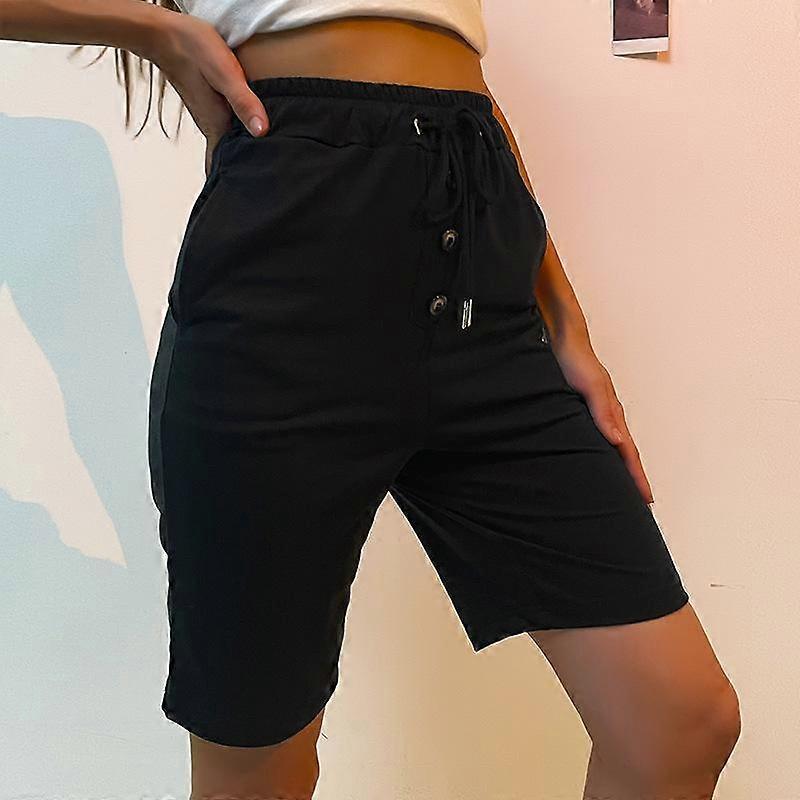 YYFS Women's Fashion Casual Solid Color Print High Waist Sport Shorts