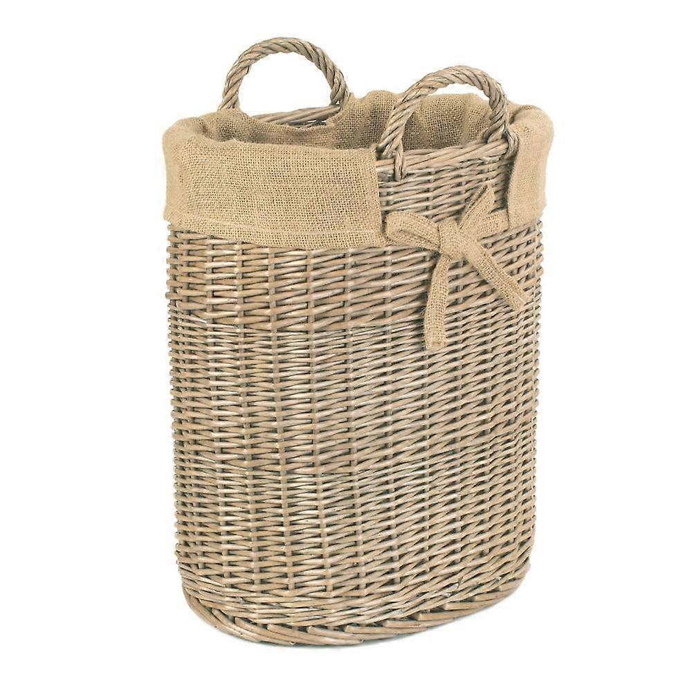 Small Oval Hessian Lined Wicker Log Basket