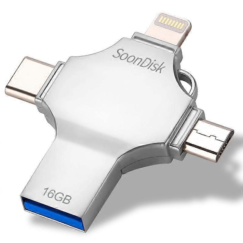 4 in 1 16GB USB 3.0 + 8 Pin + Mirco USB + USB-C / Type-C Dual-use Flash Drive OTG funkcióval