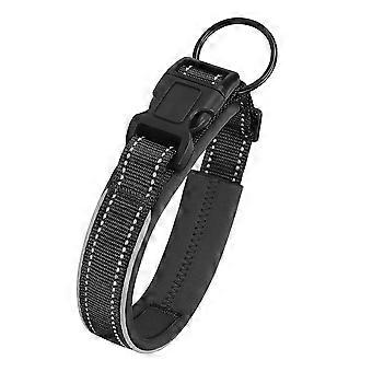 Reflective Dog Collar for Night Walks, Premium Materials Adjustable Comfortable Neoprene Padded High Visibility Quick Release (M)