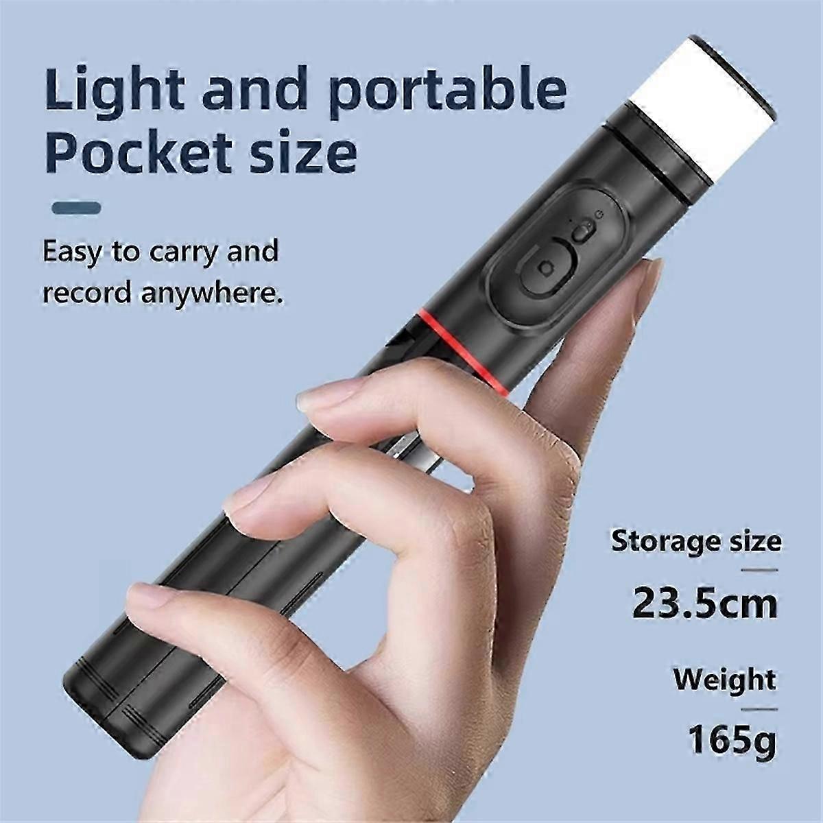 Q12S Foldable Wireless Selfie Stick Bluetooth Monopod with Remote Shutter Fill Light Tripod for Android