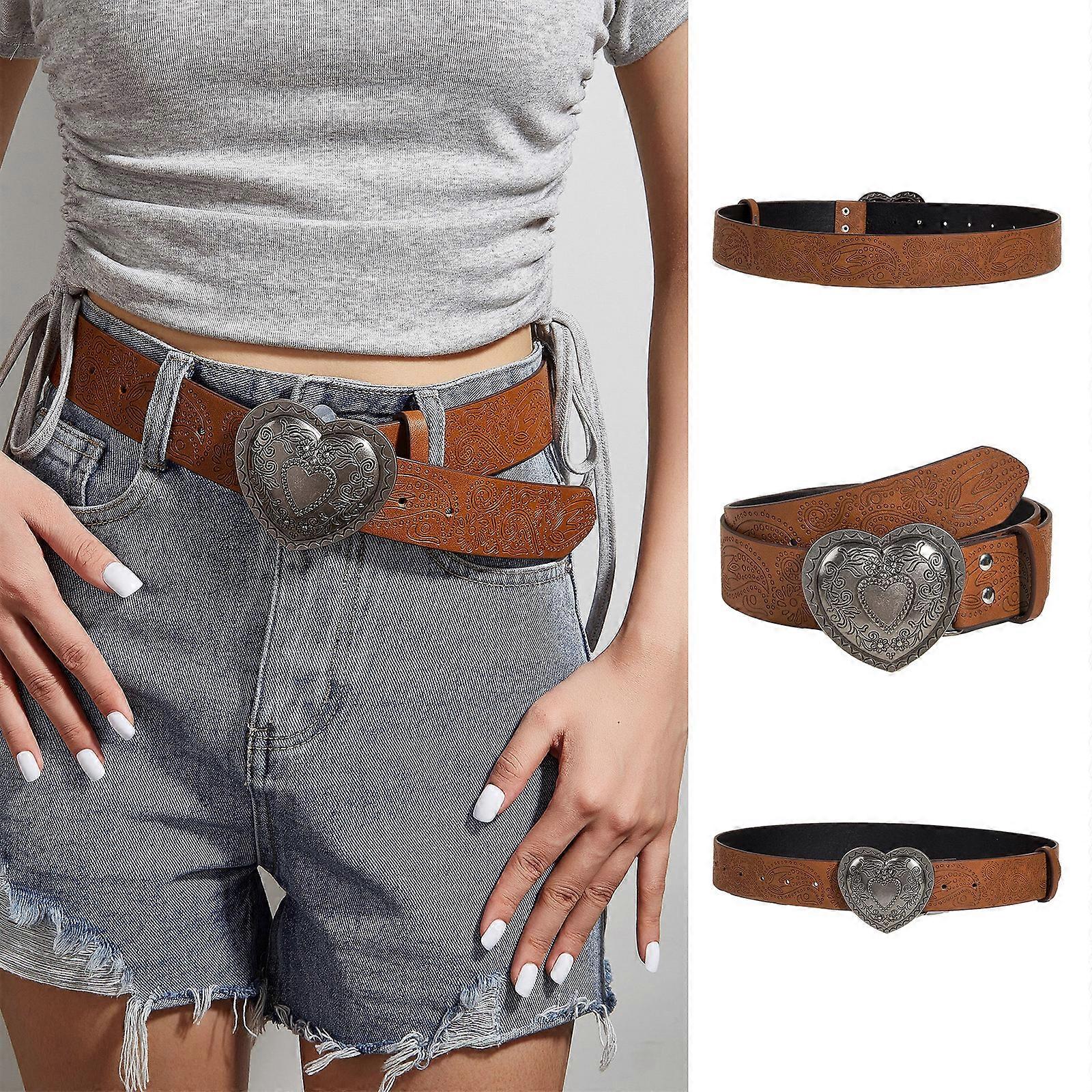 Ceinture Femme à Boucle Cœur – Cuir PU Réglable – Noir/rouge/café – Longueur 103 Cm – Style Personnalisé - 11