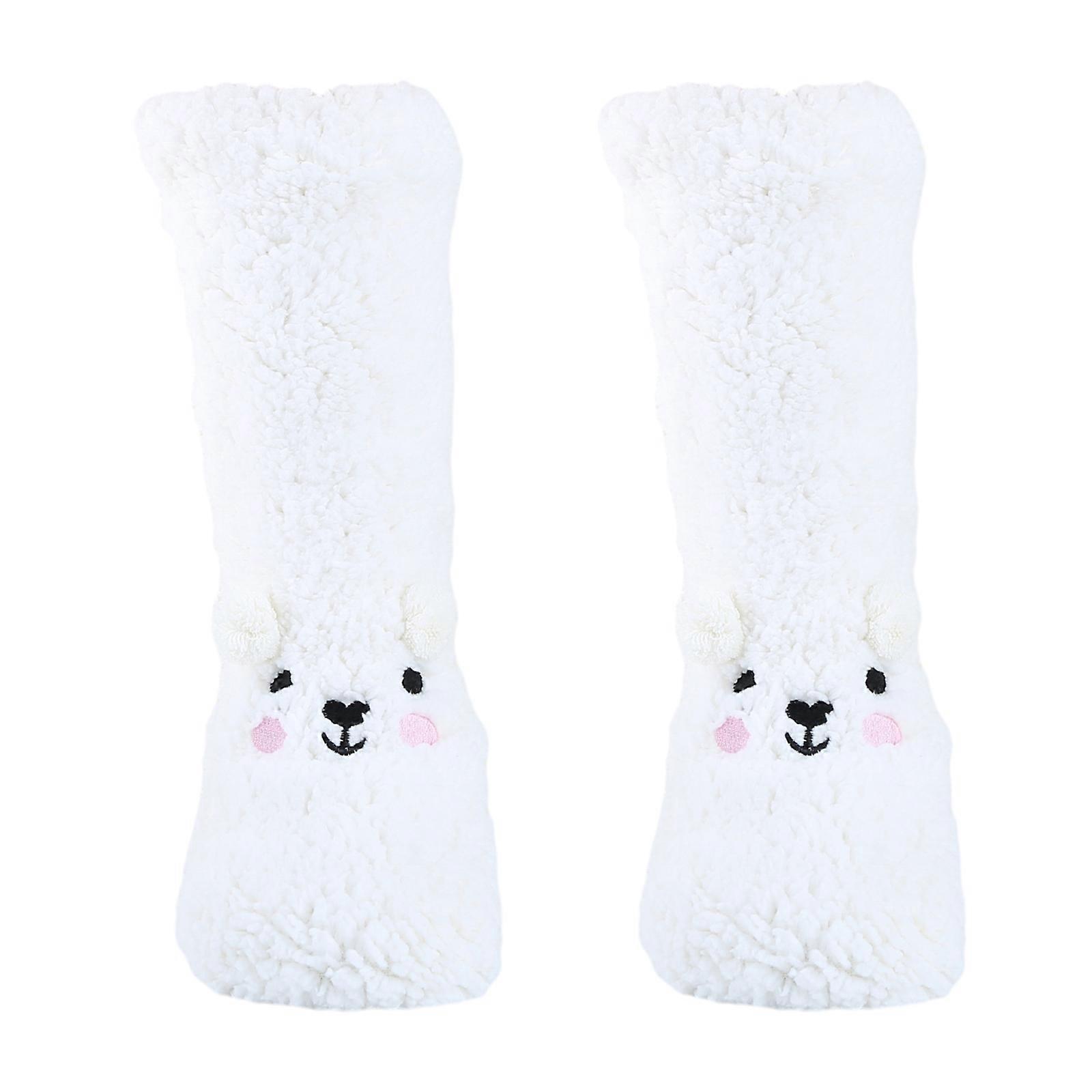Women's Thicker Warm Fuzzy Socks Plush Warm Winter Socks for Sleep Home,Soft Cozy Socks Cartoon Doll Ankle Crew Socks  White One Size